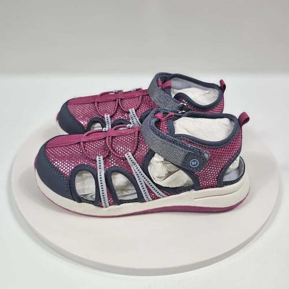Munchkin by Stride Rite Coast Sandals Girls Sz 12M Pink Gray Adjustable Comfort - Picture 10 of 14